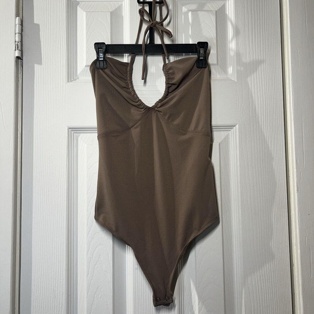 Abercrombie & Fitch Soft Collection Bodysuit Sz S Cacao Tie-Shoulder Bikini